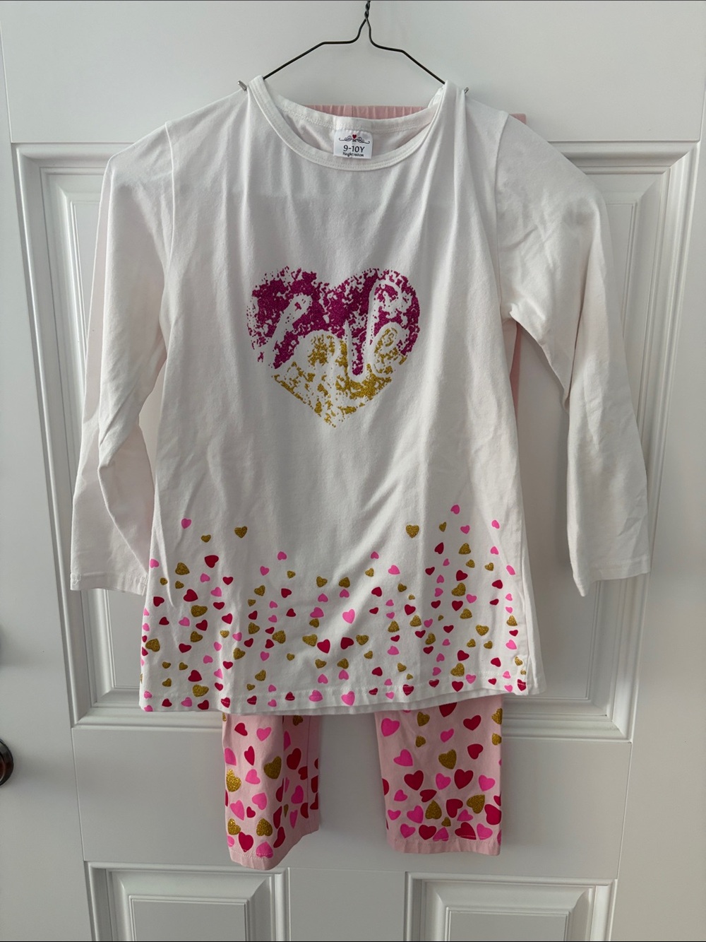 Girls White and Pink Heart- Long Sleeve Top & Legging Bottoms